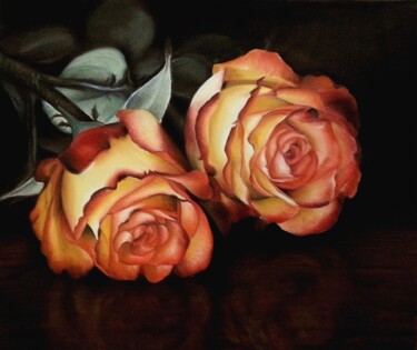 Pintura titulada "Les roses" por Cathy Cheneau, Obra de arte original, Pastel