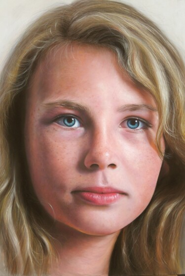 Pintura intitulada "Jeune fille blonde" por Cathy Cheneau, Obras de arte originais, Pastel