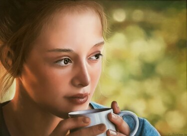 Pintura intitulada "Jeune fille rêveuse" por Cathy Cheneau, Obras de arte originais, Pastel