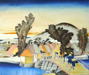 Peinture intitulée "Village au bord de…" par Jade, Œuvre d'art originale, Huile