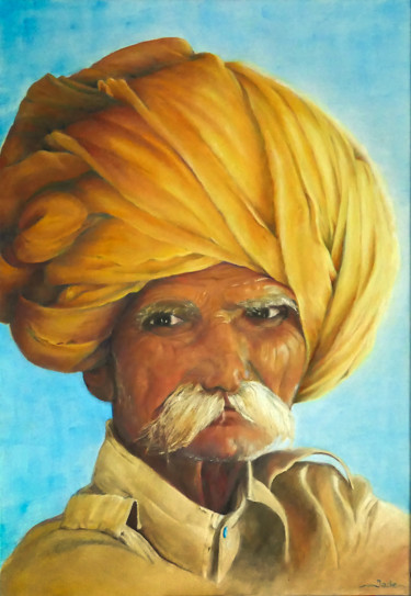 Peinture intitulée "Le turban jaune" par Jade, Œuvre d'art originale, Huile