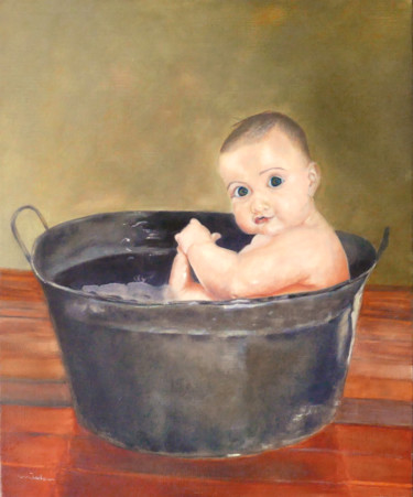 Peinture intitulée "L'heure du bain" par Jade, Œuvre d'art originale, Huile