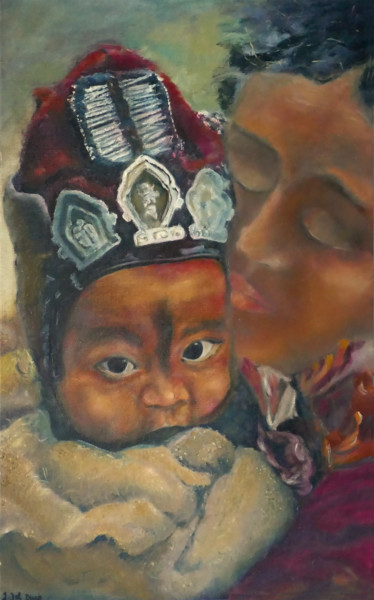 Peinture intitulée "Chapeau rouge" par Jade, Œuvre d'art originale, Huile