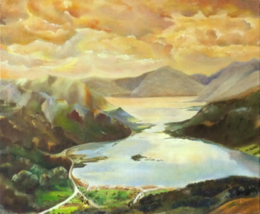 Peinture intitulée "Lac écossais" par Jade, Œuvre d'art originale, Huile