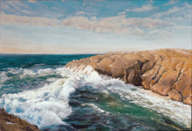 Peinture intitulée "Mer et rocher" par Jade, Œuvre d'art originale, Huile