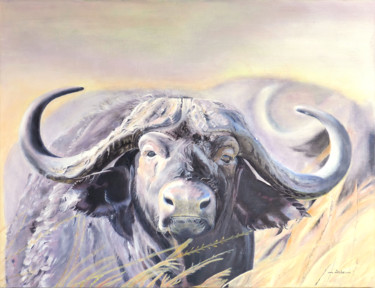 Peinture intitulée "la course du buffle" par Jade, Œuvre d'art originale, Huile