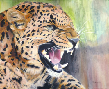 Peinture intitulée "Feulement du léopard" par Jade, Œuvre d'art originale, Huile