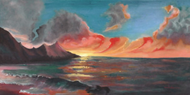 Peinture intitulée "coucher de soleil" par Jade, Œuvre d'art originale, Huile