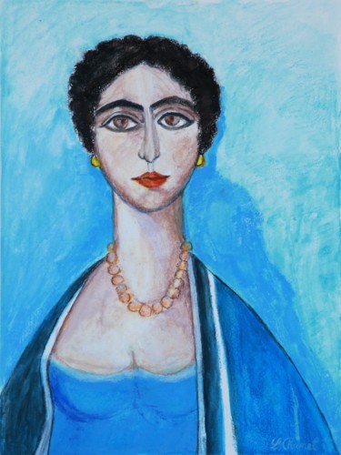 Painting titled "Dame bleue" by Peinture Ojochal, Original Artwork, Encaustic