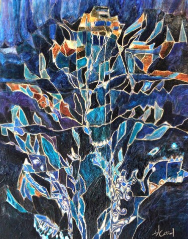 Peinture intitulée "Connexion Bleue" par Galerie Peinture  Arts De Lyon, Œuvre d'art originale, Huile