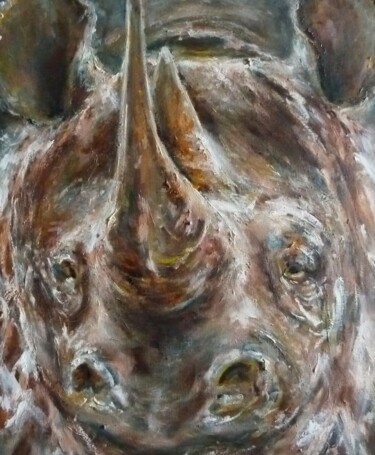 Painting titled "Rhinocéros" by Galerie Peinture  Arts De Lyon, Original Artwork, Oil