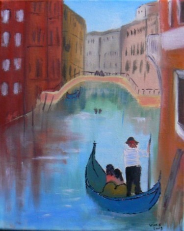 Peinture intitulée "Gondolier à Venise" par Sabine Vuk, Œuvre d'art originale, Huile