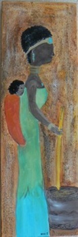 Peinture intitulée "Africaine pilant du…" par Sabine Vuk, Œuvre d'art originale, Huile
