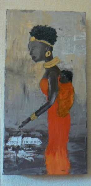 Painting titled "Africaine" by Sabine Vuk, Original Artwork, Oil