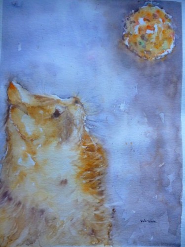 Peinture intitulée "Aquarelle Chat pers…" par Sabine Vuk, Œuvre d'art originale, Huile
