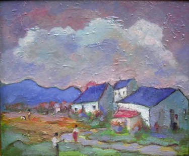 Painting titled "FERME" by Maxemile, Original Artwork, Oil