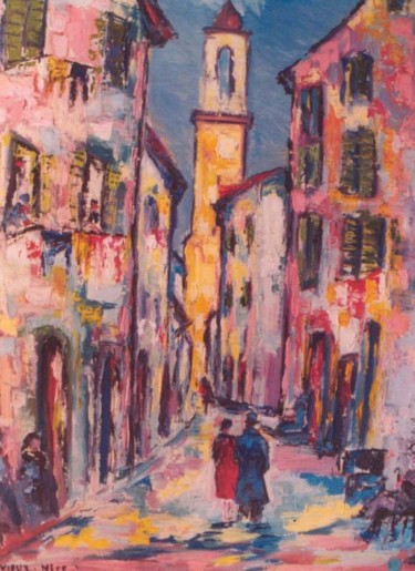 Peinture intitulée "rue-du-vieux-nice.j…" par Maxemile, Œuvre d'art originale, Huile