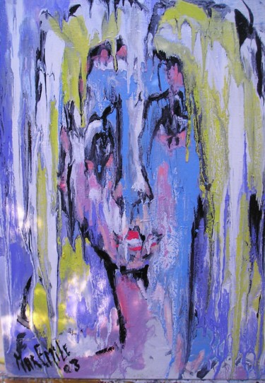 Peinture intitulée "visage-bleu.jpg" par Maxemile, Œuvre d'art originale, Huile