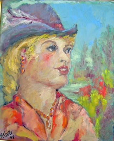 Painting titled "femme-au-chapeau.jpg" by Maxemile, Original Artwork, Oil