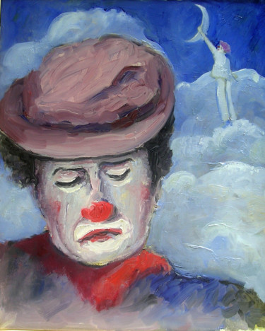 Peinture intitulée "clown-songeur.jpg" par Maxemile, Œuvre d'art originale, Huile