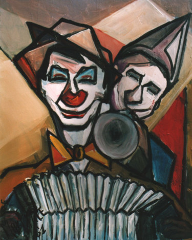 Peinture intitulée "deux-clowns.jpg" par Maxemile, Œuvre d'art originale, Huile