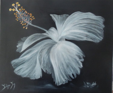 Painting titled "L 'hibiscus" by Sabine, Original Artwork