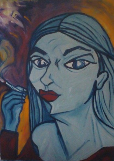 Peinture intitulée "La femme à la cigar…" par Vanessa Sauvage, Œuvre d'art originale