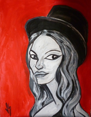 Painting titled "La femme au chapeau…" by Vanessa Sauvage, Original Artwork, Acrylic
