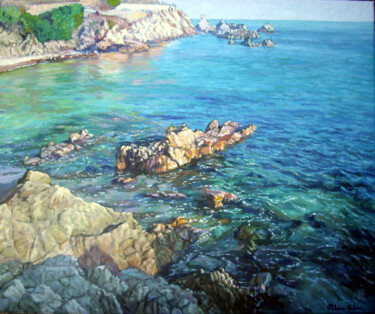 Painting titled "Rocas en la playa d…" by Peláez Ochoa, Original Artwork, Oil