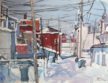 Peinture intitulée "Ruelle en hiver" par Luc Pellerin, Œuvre d'art originale, Huile