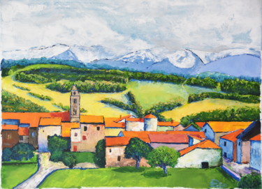 Painting titled "Village pyrénéen" by Jean-Claude Pelletier, Original Artwork, Acrylic