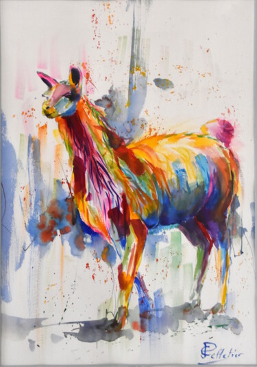 "Lama" başlıklı Tablo Jean-Claude Pelletier tarafından, Orijinal sanat, Suluboya