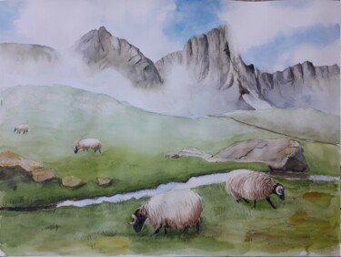 Painting titled "Dans les brumes des…" by Jean-Claude Pelletier, Original Artwork, Watercolor