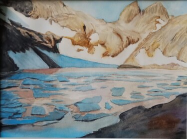 Картина под названием "Lac glacé du port d…" - Jean-Claude Pelletier, Подлинное произведение искусства, Акварель