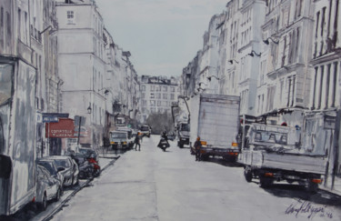 Pittura intitolato "Paris rue Turenne" da Luca Pellizzari, Opera d'arte originale, Acquarello