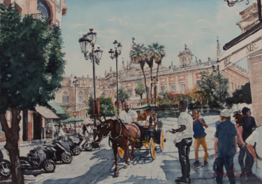 Pittura intitolato "Sevilla (plaza del…" da Luca Pellizzari, Opera d'arte originale, Acquarello