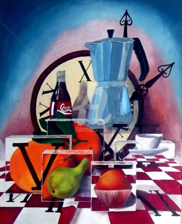 Peinture intitulée "Café en el tiempo" par A Pemán, Œuvre d'art originale, Huile