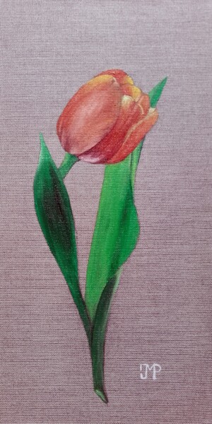 Painting titled "tulipe" by Pen, Original Artwork, Oil Mounted on Wood Stretcher frame