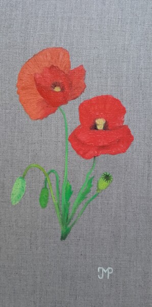 Painting titled "coquelicot" by Pen, Original Artwork, Oil Mounted on Wood Stretcher frame