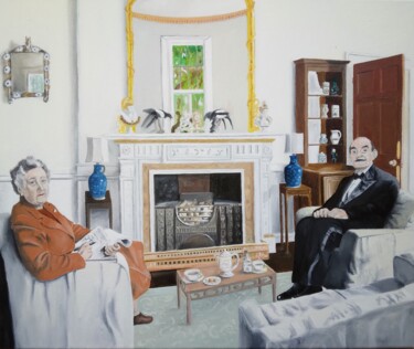 Painting titled "Tea time chez Agatha" by Pen, Original Artwork, Oil Mounted on Wood Stretcher frame