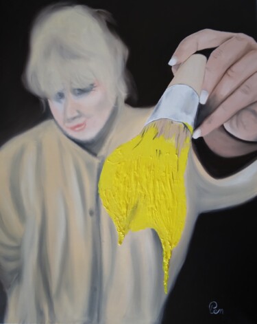 Malerei mit dem Titel "Mellow Yellow" von Pen, Original-Kunstwerk, Öl Auf Keilrahmen aus Holz montiert
