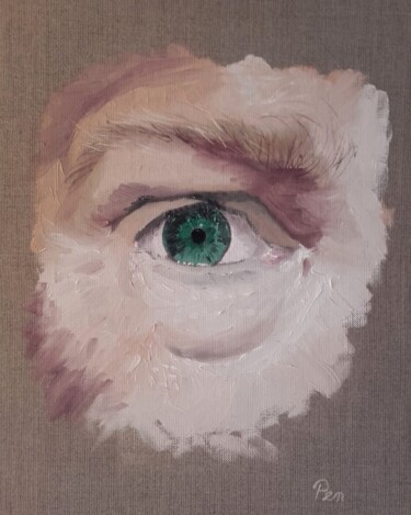 Painting titled "Mon oeil !" by Pen, Original Artwork, Oil Mounted on Wood Stretcher frame