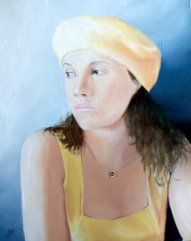 Картина под названием "Le béret jaune" - Pen, Подлинное произведение искусства, Масло Установлен на Деревянная рама для носи…