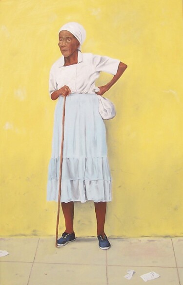 Painting titled "L'aïeule cubaine" by Pen, Original Artwork, Oil Mounted on Wood Stretcher frame