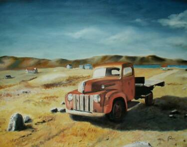 Painting titled "Le truck de l'île." by Pen, Original Artwork, Oil Mounted on Wood Stretcher frame