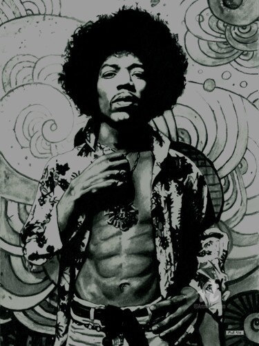 Σχέδιο με τίτλο "Jimi Hendrix" από Moa Dessins, Αυθεντικά έργα τέχνης, Μολύβι