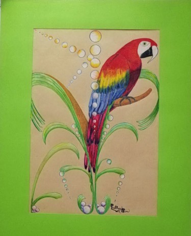 Рисунок под названием "ARA SUR SON 31" - Pénellope Van Haver, Подлинное произведение искусства, Цветные карандаши Установлен…