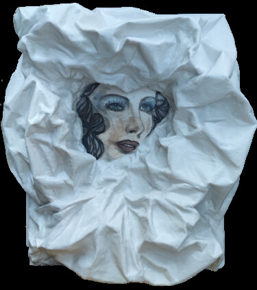 Γλυπτική με τίτλο "Scarlett" από Pénellope Van Haver, Αυθεντικά έργα τέχνης, Υφαντικές ίνες Τοποθετήθηκε στο Ξύλινο φορείο σ…