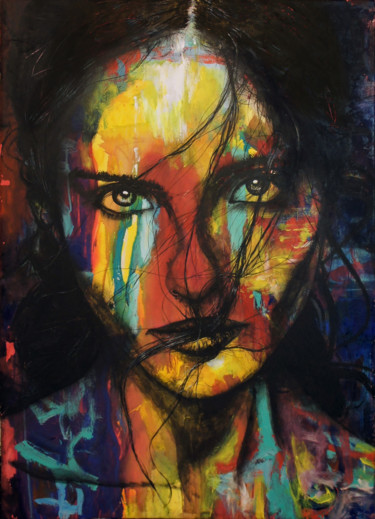 Painting titled "Face (70x100cm)" by Peng Nghia, Original Artwork, Acrylic