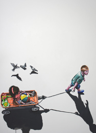 绘画 标题为“les-pigeons-104x126…” 由Peng Nghia, 原创艺术品, 丙烯